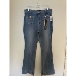 Nanette Lepore Belle High Rise Bootcut Denim Jeans Light Blue Medium Wash Pocket